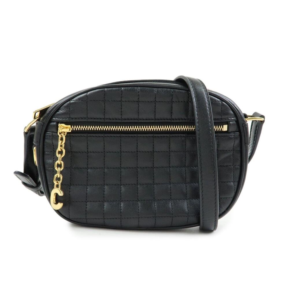 Celine C Charm Quilted Lambskin Leather Crossbody Bag Black